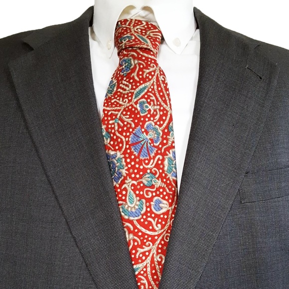 Burberry Other - Vintage Burberry Red Floral Print Silk Neck Tie